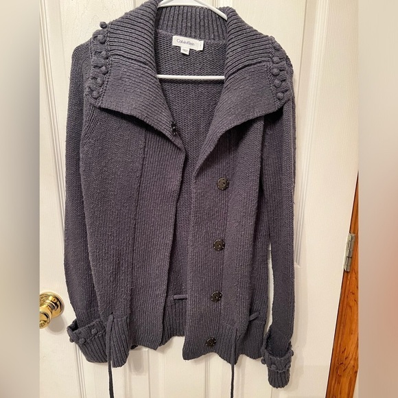 Calvin Klein Women's Vintage Grey Cable Knit Cardigan-Hidden Snap Closure - Picture 1 of 8